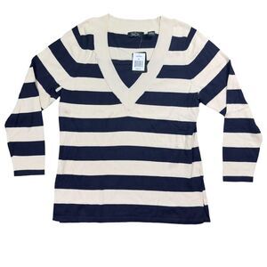 Crystal kofe Jumper Women's XL Blue White Striped Casual Long Sleeves V-Neck NWT